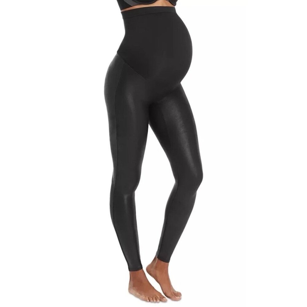 SPANX Mama Maternity Faux Leather Leggings Sz L Black High Waisted NWT